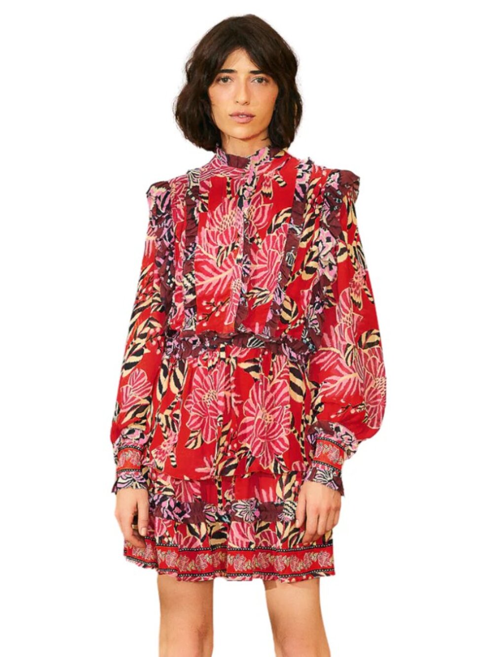 FARM Rio Mixed Floral Ruffled Mini Dress XS